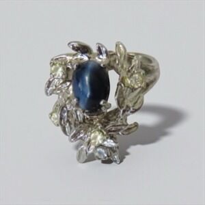 Vintage  18K HGE White Heavy Gold Electroplated Blue‎ Gemstone Ring Size 5.5